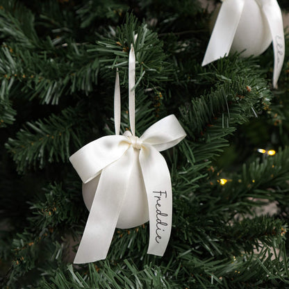 Personalised bow ceramic Christmas bauble