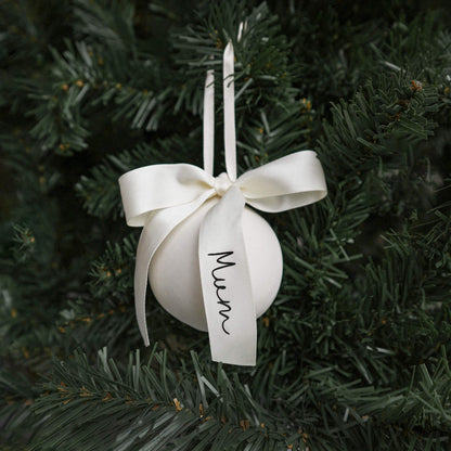 Personalised bow ceramic Christmas bauble