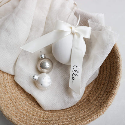 Personalised bow ceramic Christmas bauble