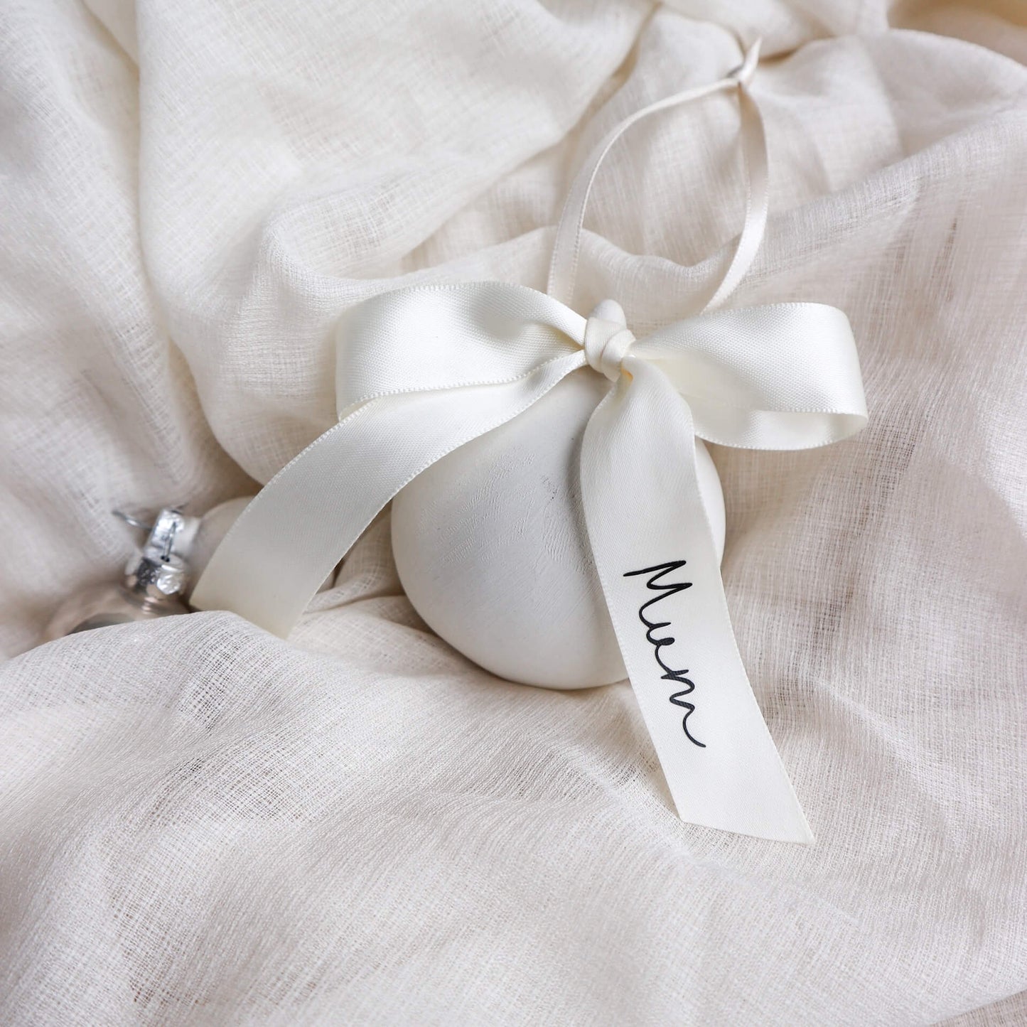 Personalised bow ceramic Christmas bauble