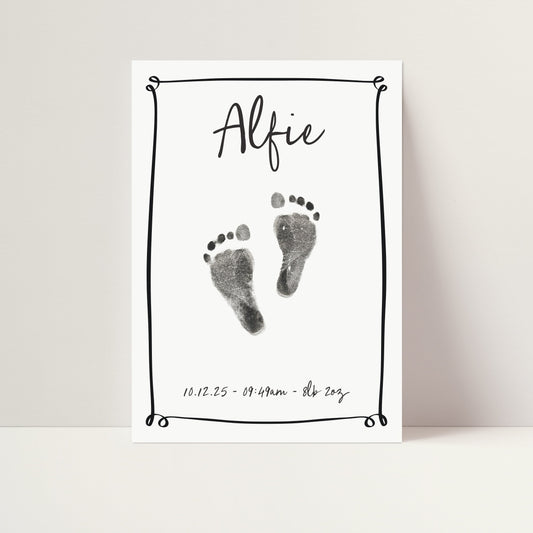 Personalised new baby keepsake print handprint/footprint kit - line border