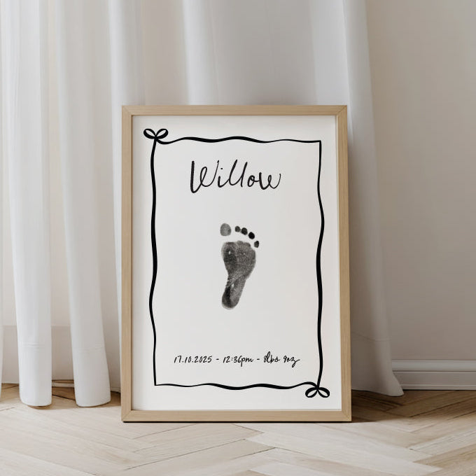 Personalised new baby keepsake print handprint/footprint kit - bow frame