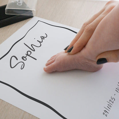 Personalised new baby keepsake print handprint/footprint kit - bow frame