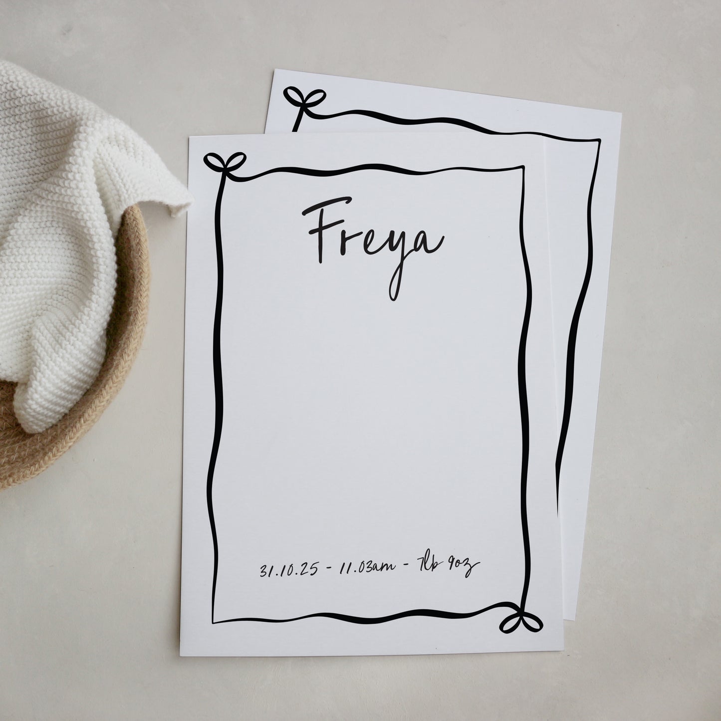 Personalised new baby keepsake print handprint/footprint kit - bow frame