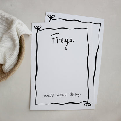 Personalised new baby keepsake print handprint/footprint kit - bow frame