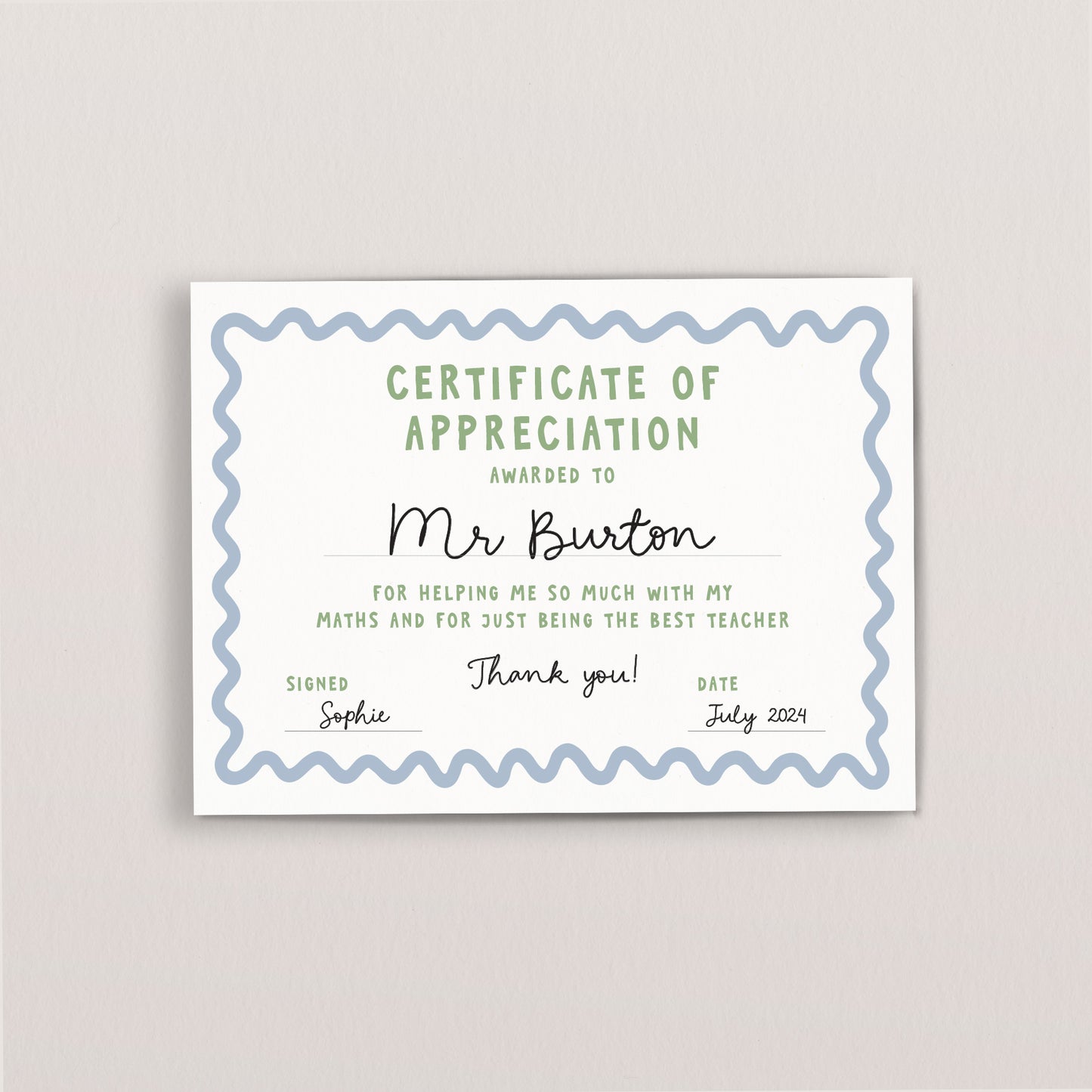 Personalised Best teacher certificate of appreciation postcard