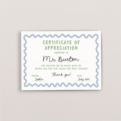 Personalised Best teacher certificate of appreciation postcard
