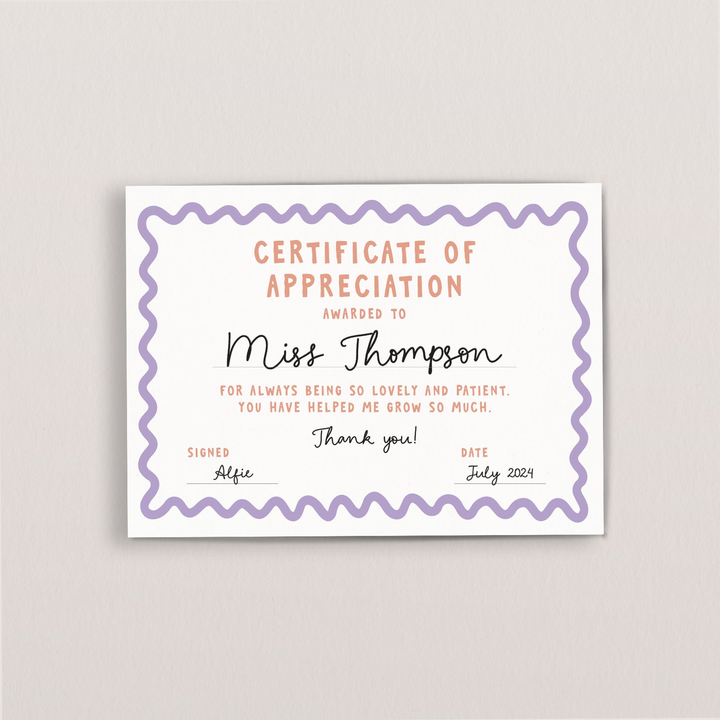 Personalised Best teacher certificate of appreciation postcard