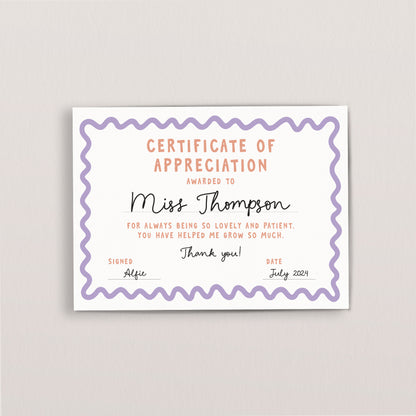 Personalised Best teacher certificate of appreciation postcard