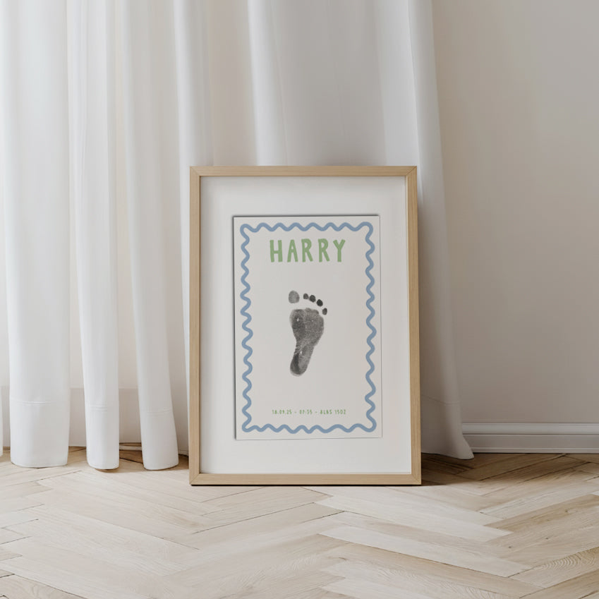 Personalised new baby keepsake print handprint/footprint kit - wavy