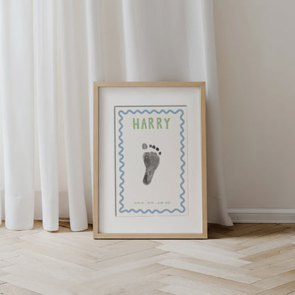 Personalised new baby keepsake print handprint/footprint kit - wavy