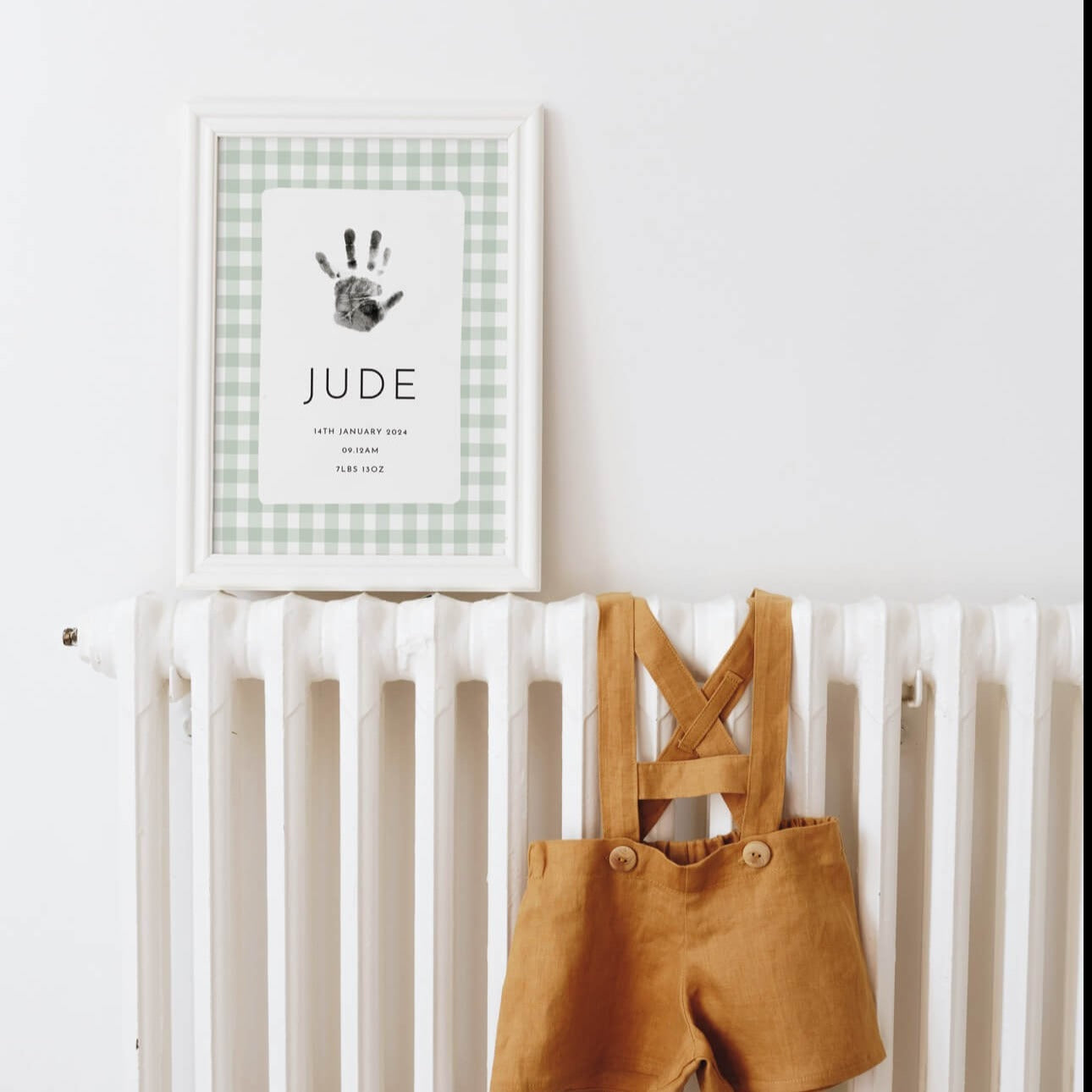 Personalised new baby print handprint/footprint kit - gingham