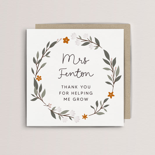 Personalised thank you for helping me grow card