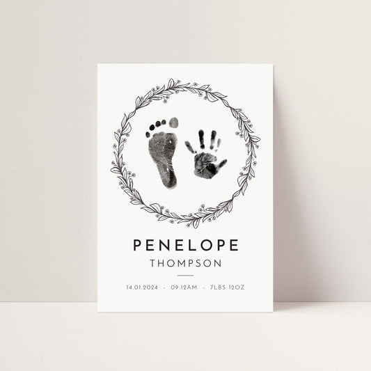 Personalised new baby print handprint/footprint kit - wreath