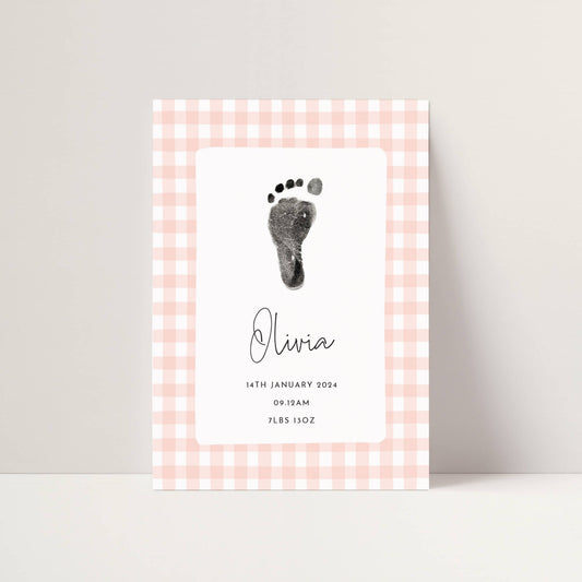 Personalised new baby print handprint/footprint kit - gingham