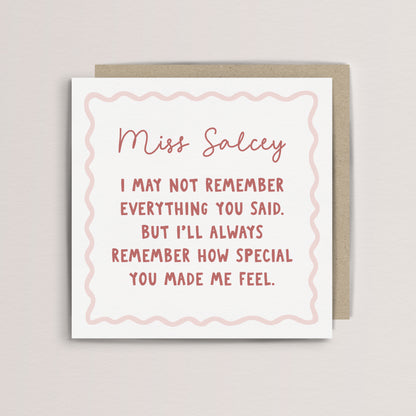 Personalised special teacher thank you card