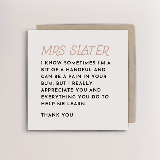 Personalised thank you teacher card