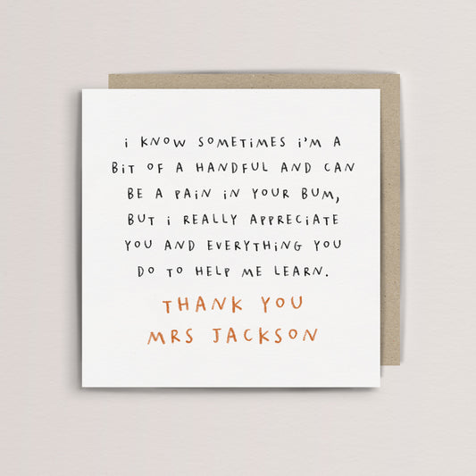 Personalised thank you teacher card