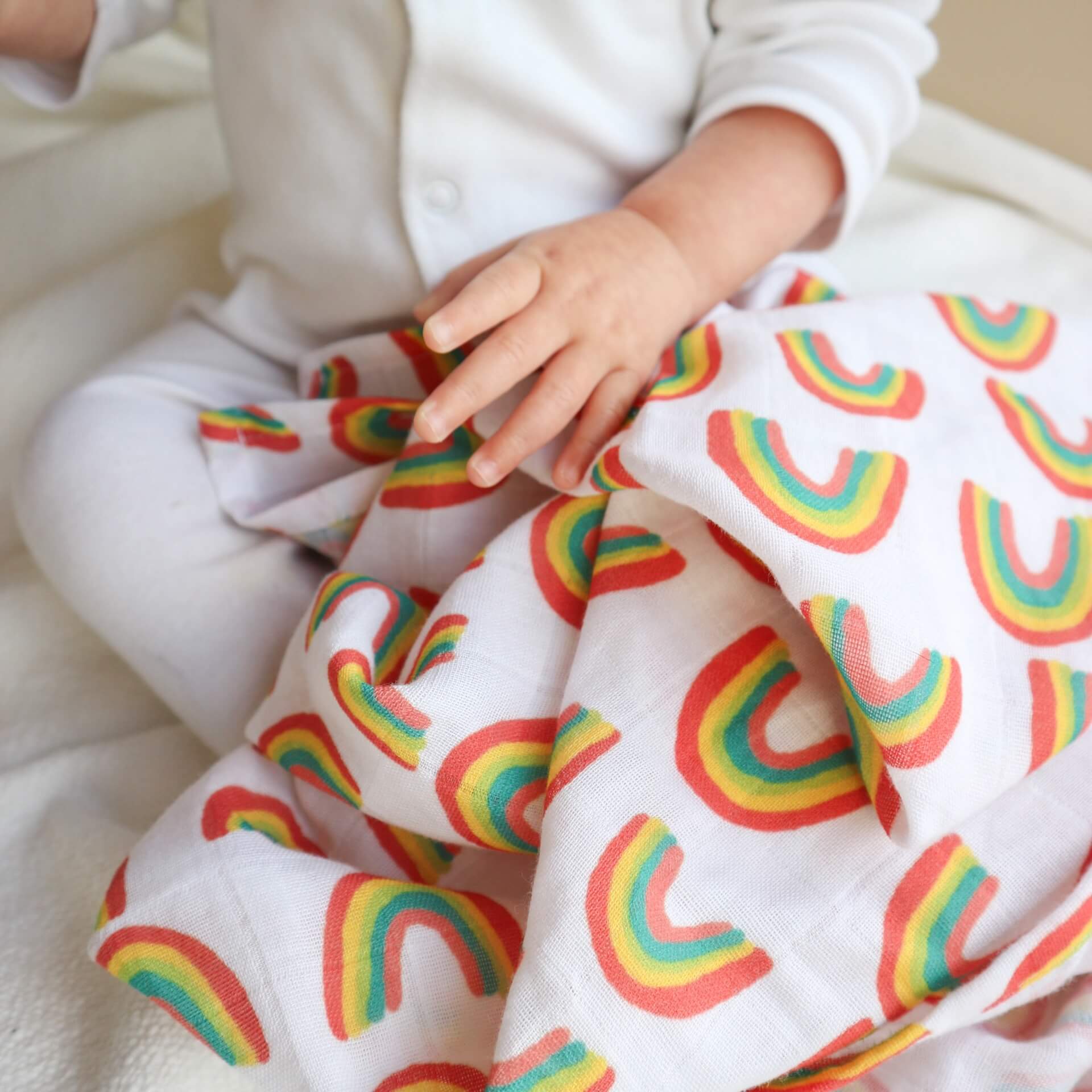 Limited edition* The Happy News Rainbow baby muslin blanket