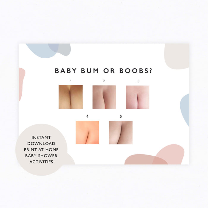 Baby shower activity Baby bum or boobs digital download
