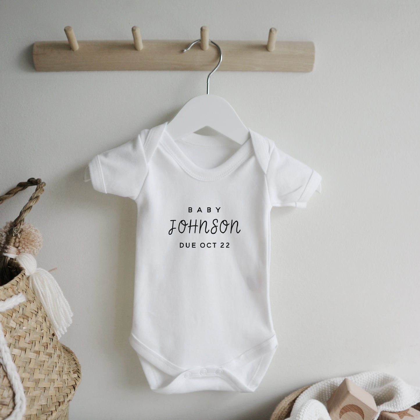 Personalised baby name due date bodysuit