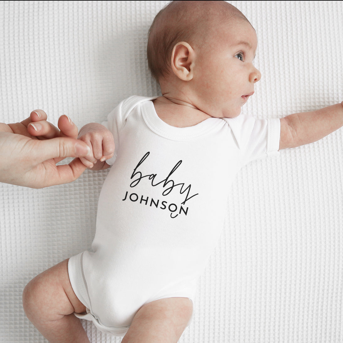 Personalised baby surname short sleeve bodysuit Baby Paper and Wool