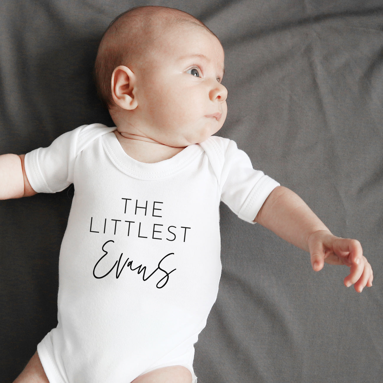 Personalised littlest baby name short sleeve bodysuit Baby Paper and Wool