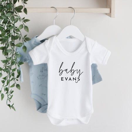 Personalised baby surname short sleeve bodysuit Baby Paper and Wool