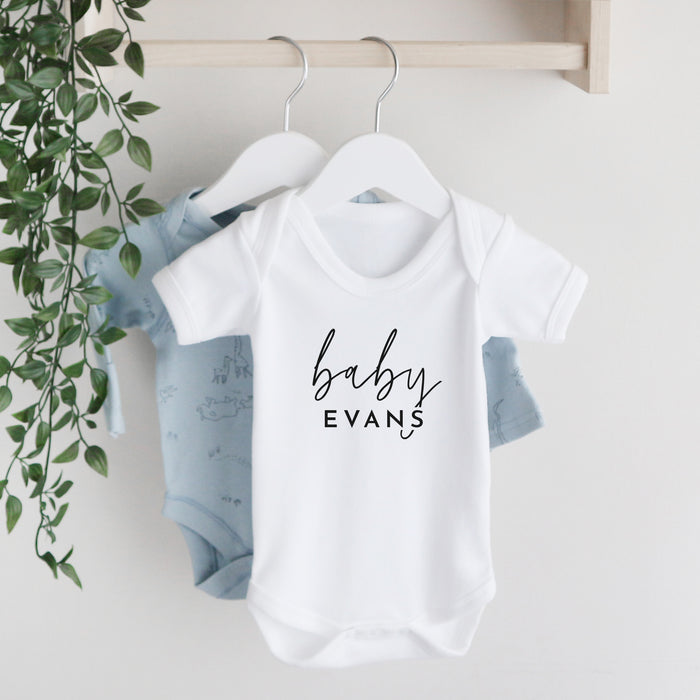 Personalised baby surname short sleeve bodysuit Baby Paper and Wool