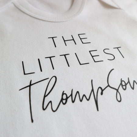 Personalised littlest baby name short sleeve bodysuit Baby Paper and Wool