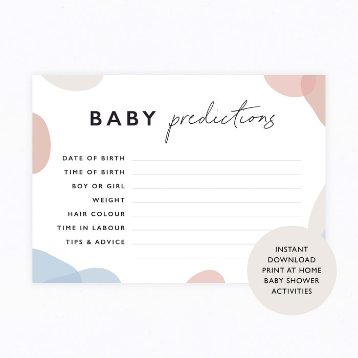 Baby shower activity baby predictions digital download