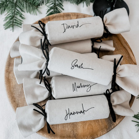personalised Christmas crackers - paper and wool