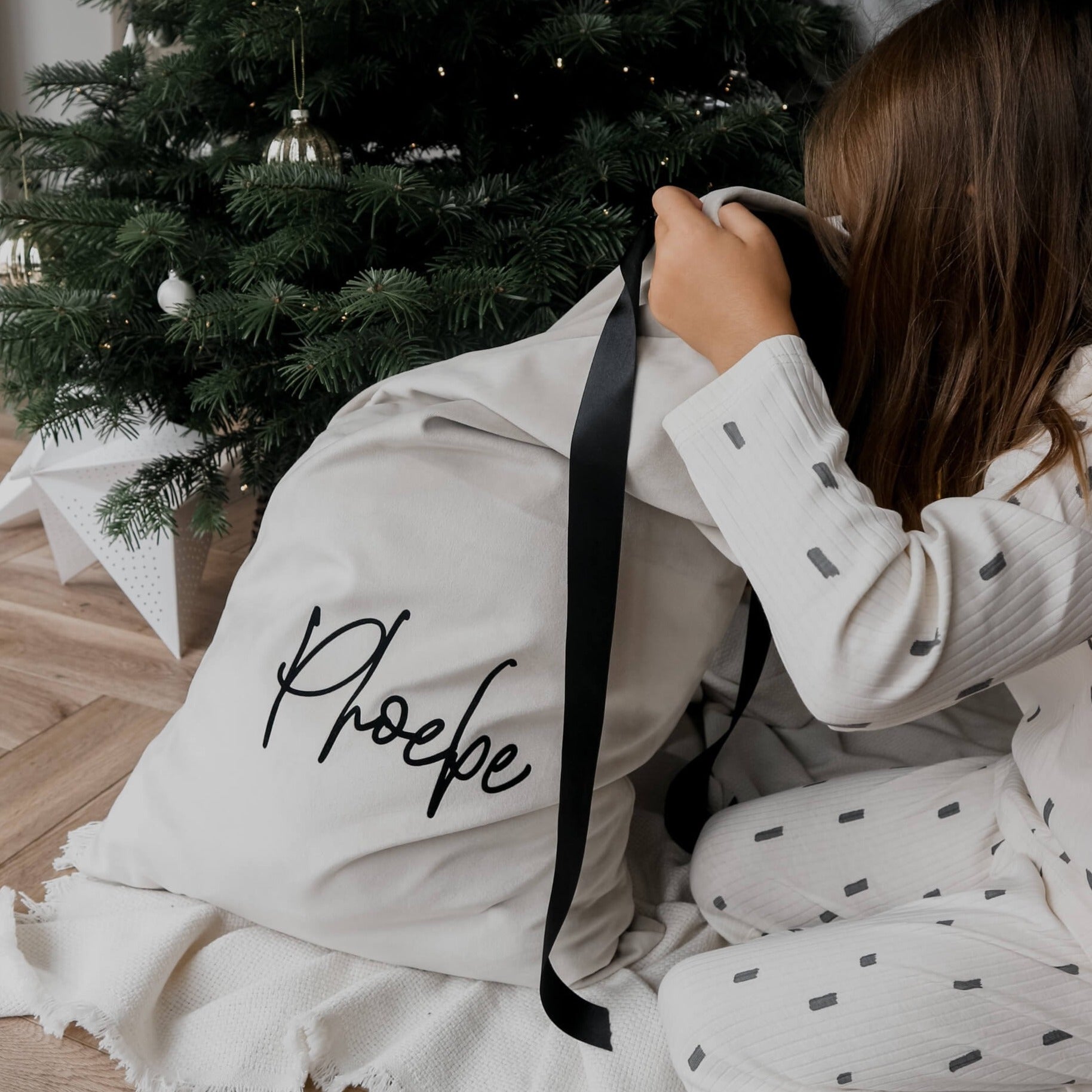 personalised christmas present sack - paper and wool