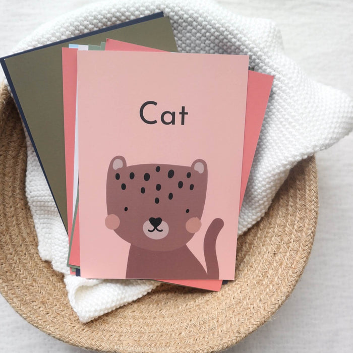first word flashcards - paper and wool