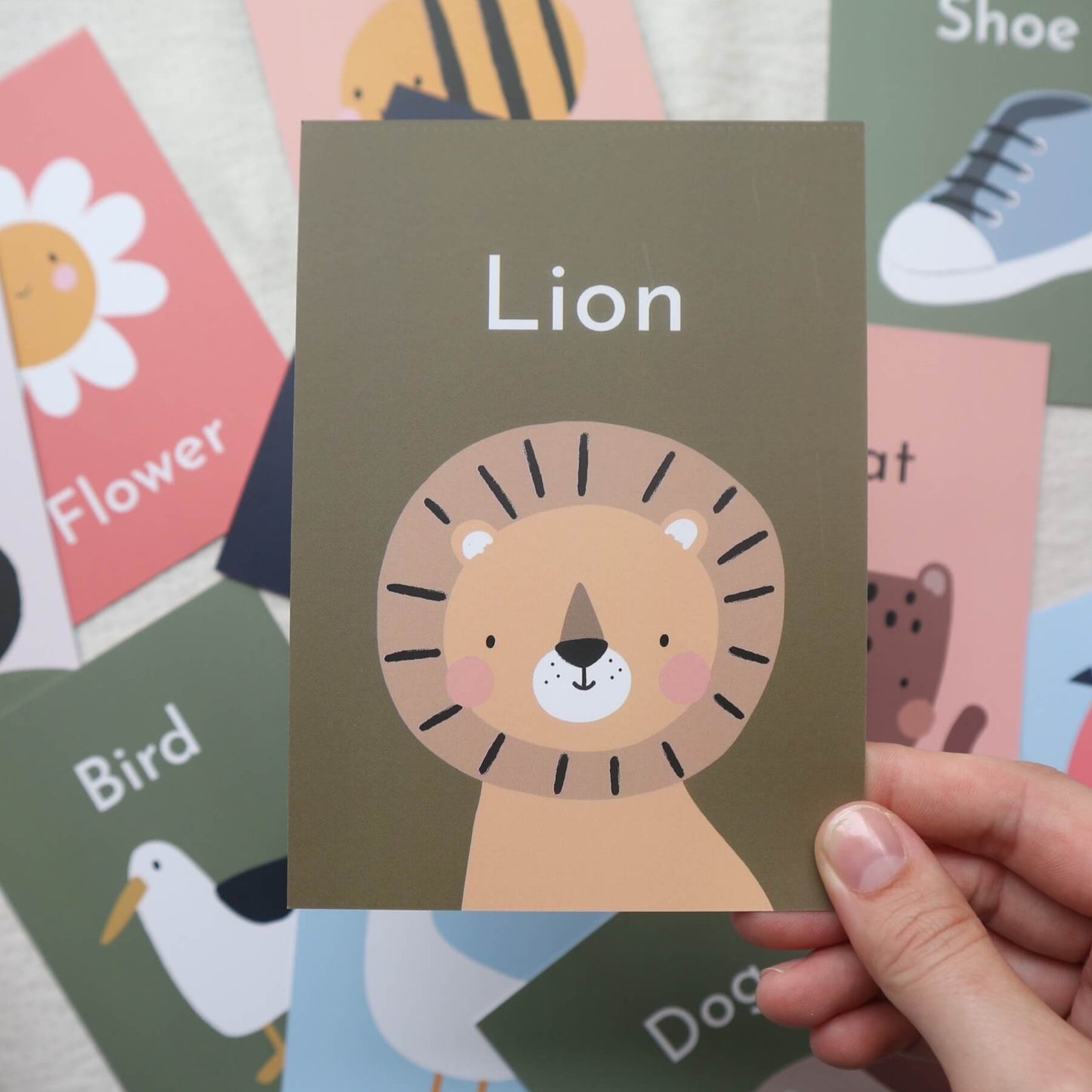first word flashcards - paper and wool