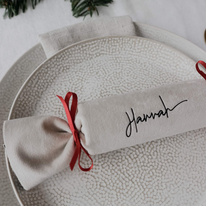 personalised christmas crackers - paper and wool