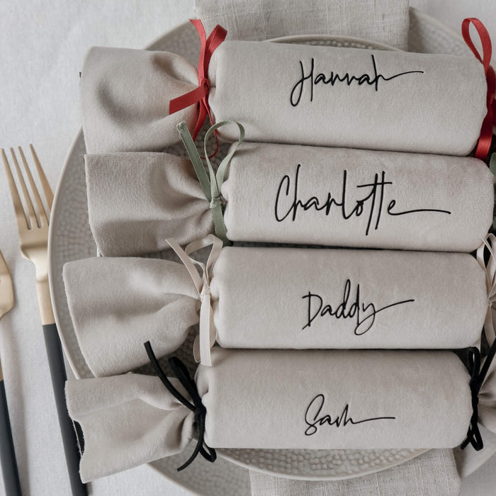 personalised christmas crackers - paper and wool