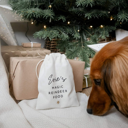 personalised magic reindeer food bag - paper and wool