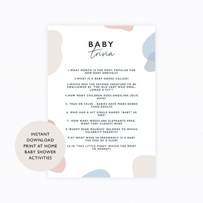 Baby shower activity baby trivia digital download